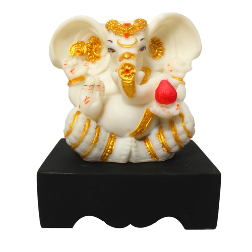 Painting Marblr Look Ganesha Statue With Wodden Base