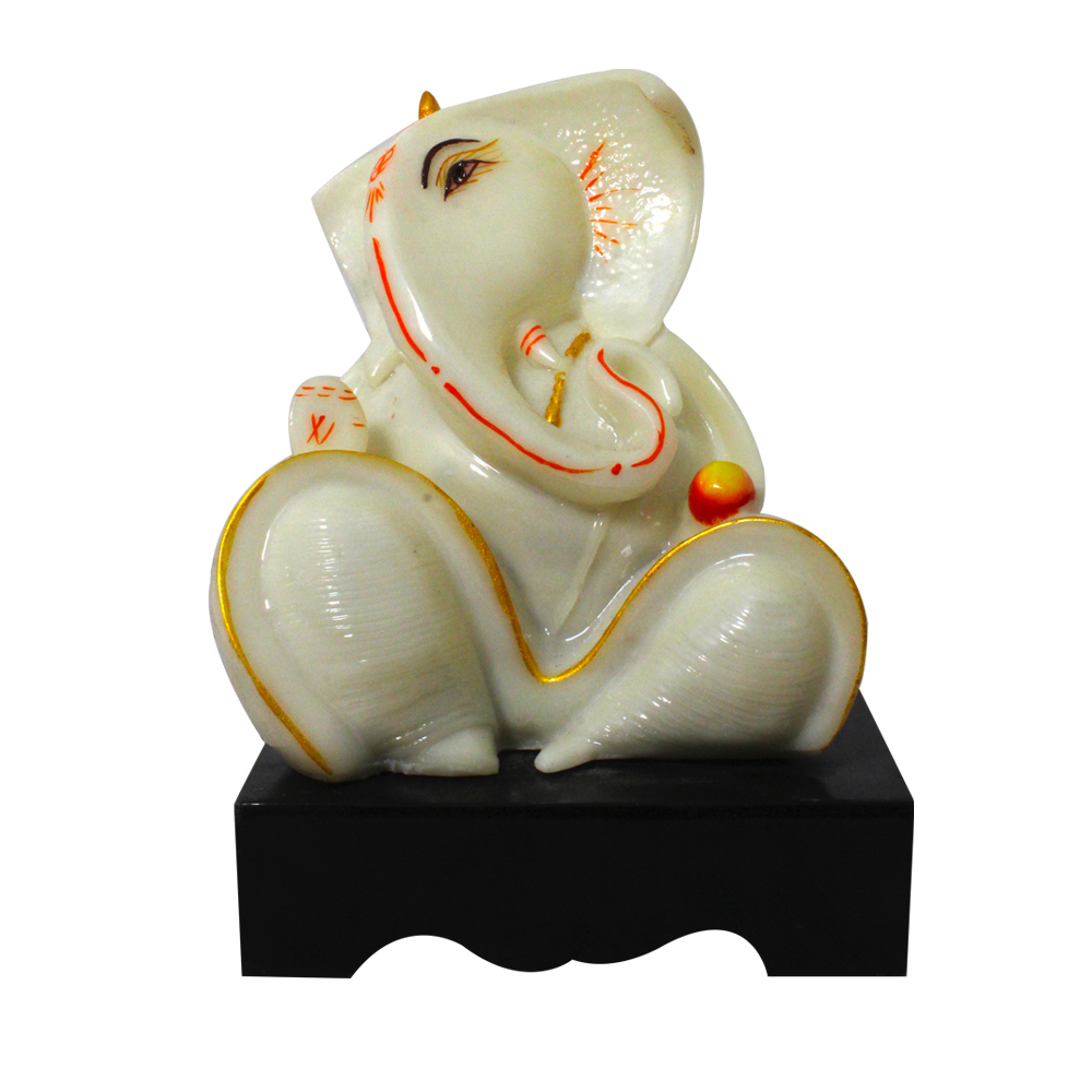 Painting Marblr Look Ganesha Statue With Wodden Base