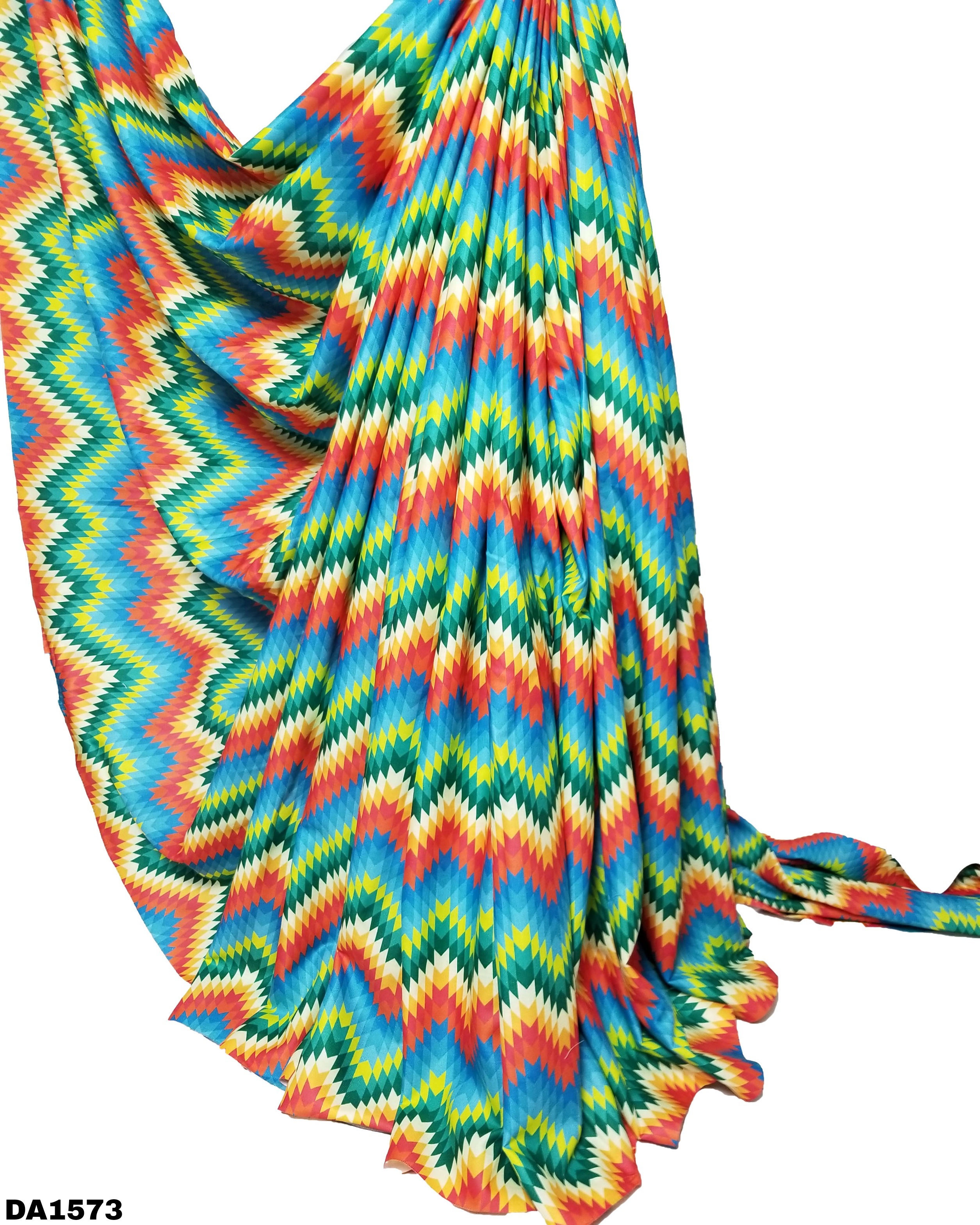 Multicolored Zigzag Design Digital Print Galaxy Cotton Fabric - Galaxy Cotton, 44 Inch Width, Multicolored, Printed Texture, Washable | Ideal For Garments