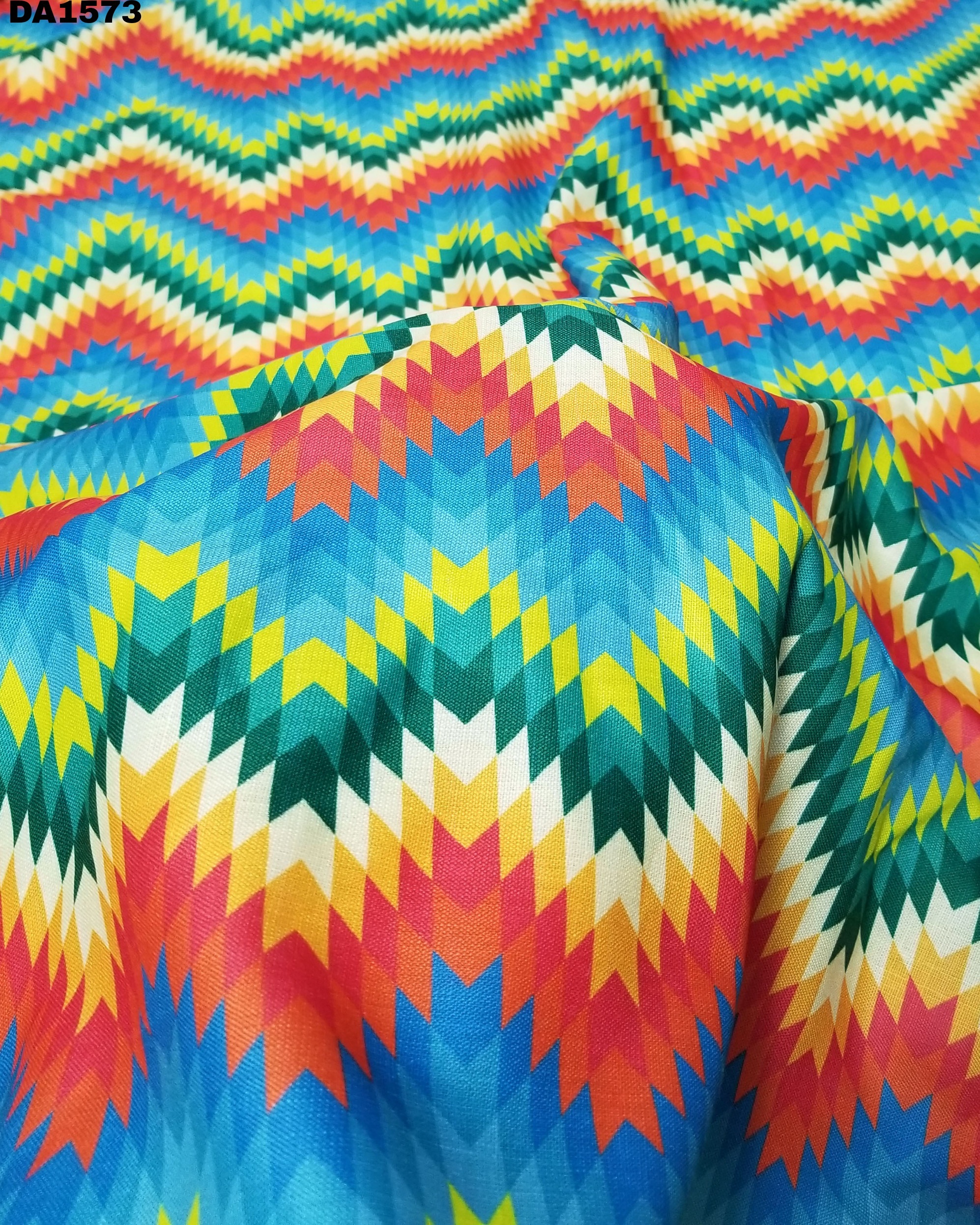 Multicolored Zigzag Design Digital Print Galaxy Cotton Fabric - Galaxy Cotton, 44 Inch Width, Multicolored, Printed Texture, Washable | Ideal For Garments