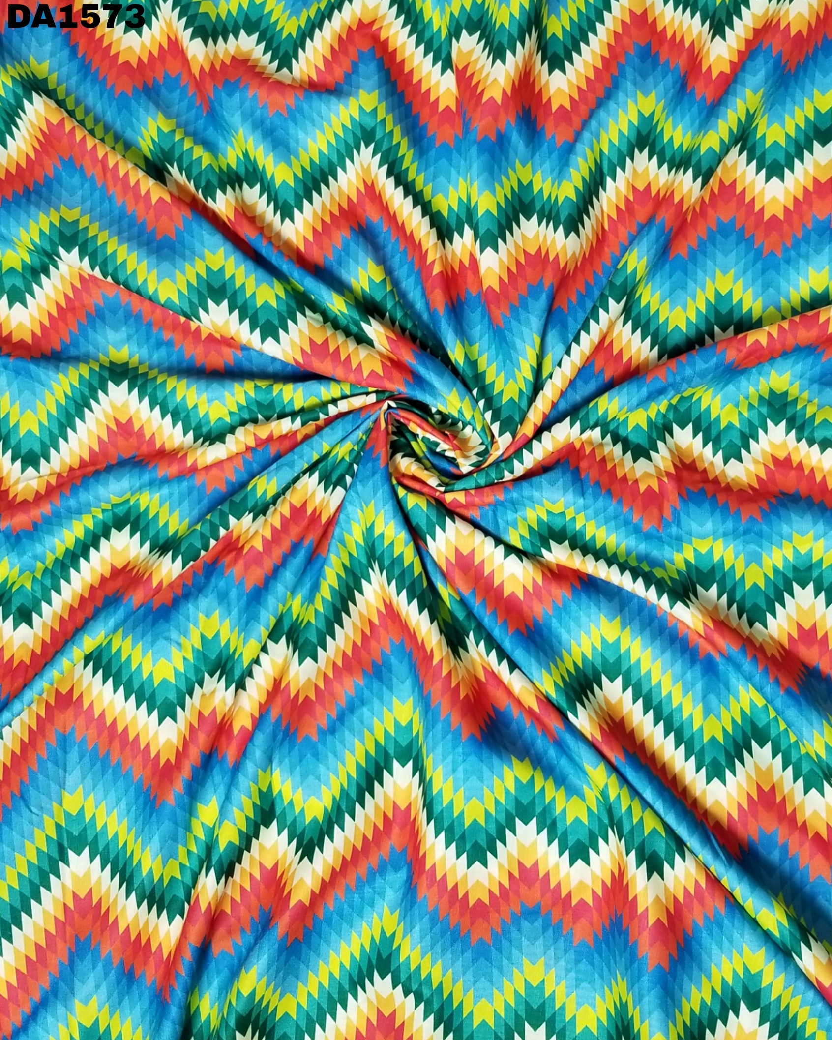 Multicolored Zigzag Design Digital Print Galaxy Cotton Fabric - Galaxy Cotton, 44 Inch Width, Multicolored, Printed Texture, Washable | Ideal For Garments