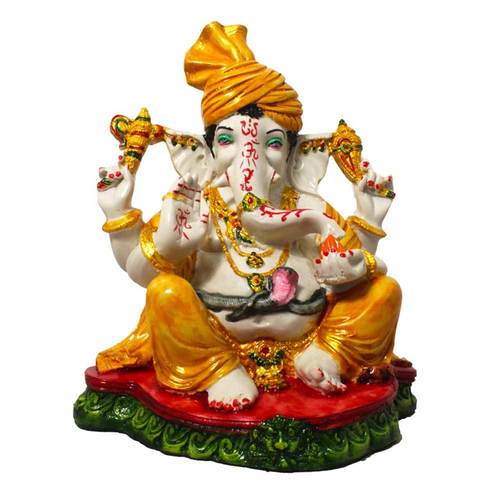 Pagri Ganesh Statue - 10.5x8 Inches, Polyresin with Intricate Decorative Jewellery | Easy to Clean, Timeless Elegance, Perfect for Home Decor and Gifting