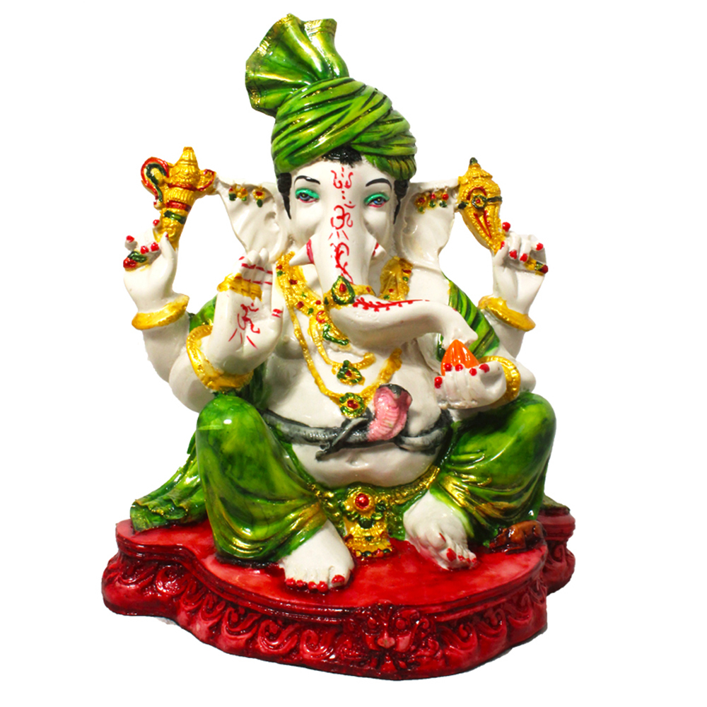 Pagri Ganesh Statue - 10.5x8 Inches, Polyresin With Intricate Decorative Jewellery | Easy To Clean, Timeless Elegance, Perfect For Home Decor And Gifting