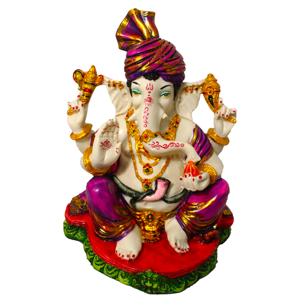 Pagri Ganesh Statue - 10.5x8 Inches, Polyresin With Intricate Decorative Jewellery | Easy To Clean, Timeless Elegance, Perfect For Home Decor And Gifting