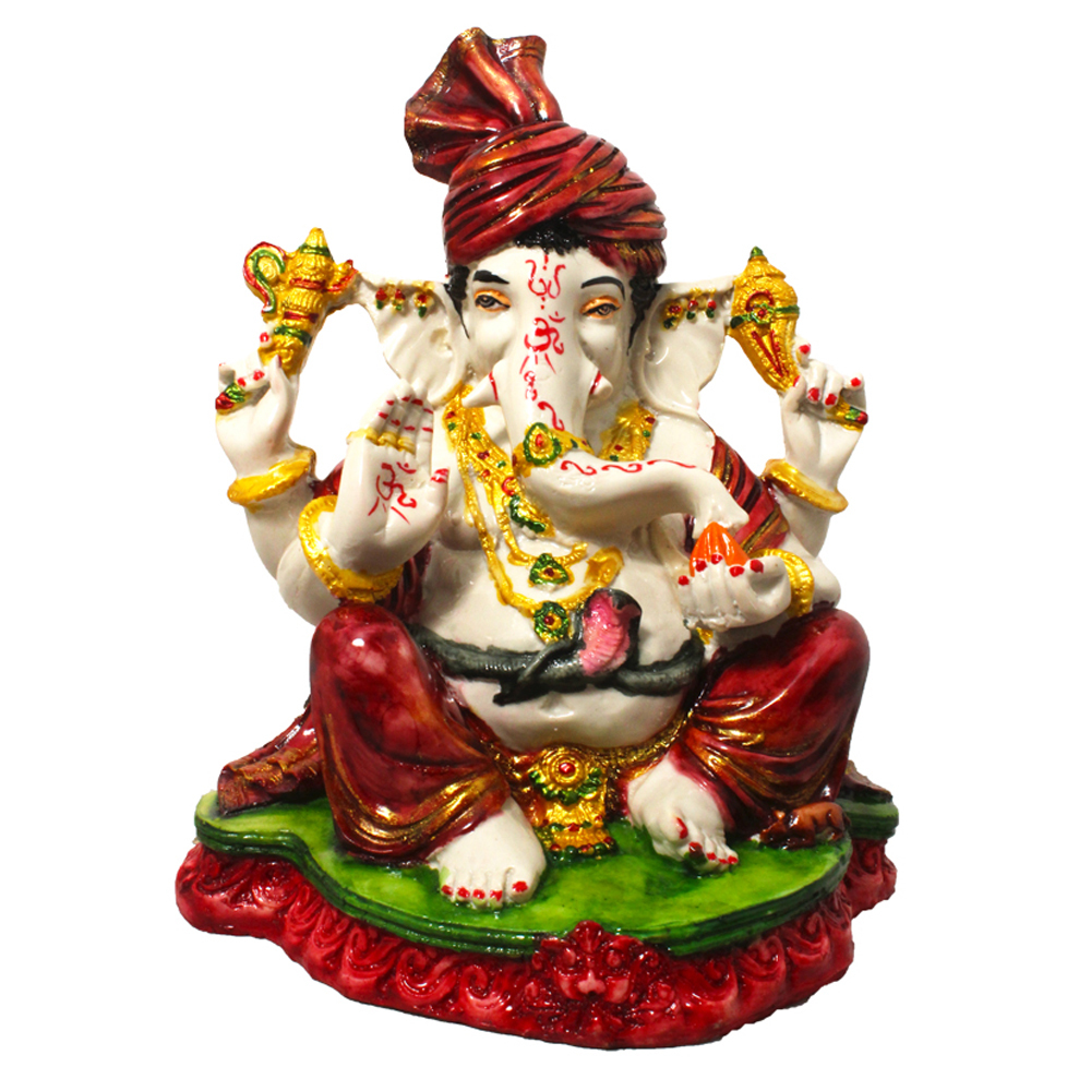 Pagri Ganesh Statue - 10.5x8 Inches, Polyresin With Intricate Decorative Jewellery | Easy To Clean, Timeless Elegance, Perfect For Home Decor And Gifting