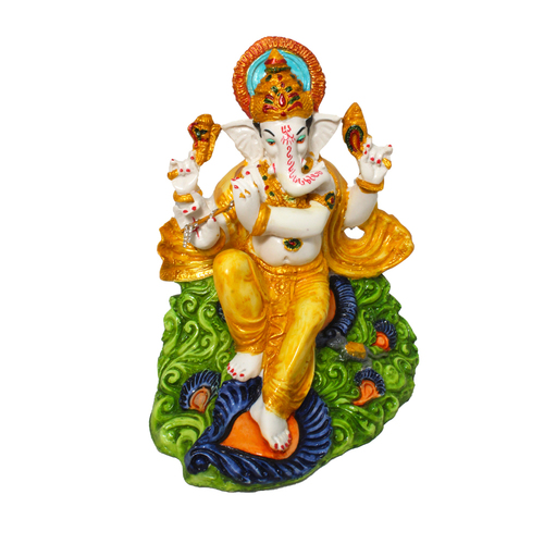 Painting Ganpati Statue Sitting On Rock