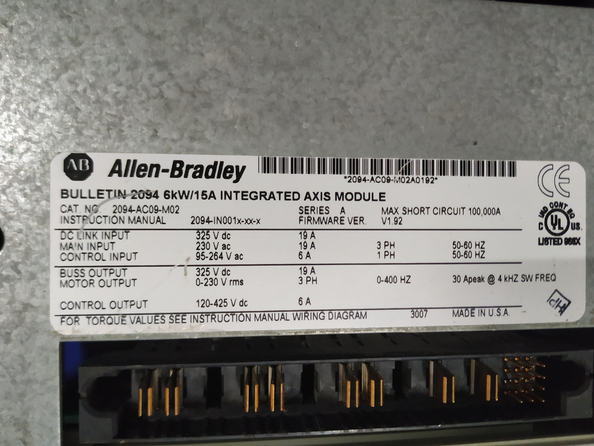 Allen Bradley Kinetix 6000 Module 2094-ac09-m02