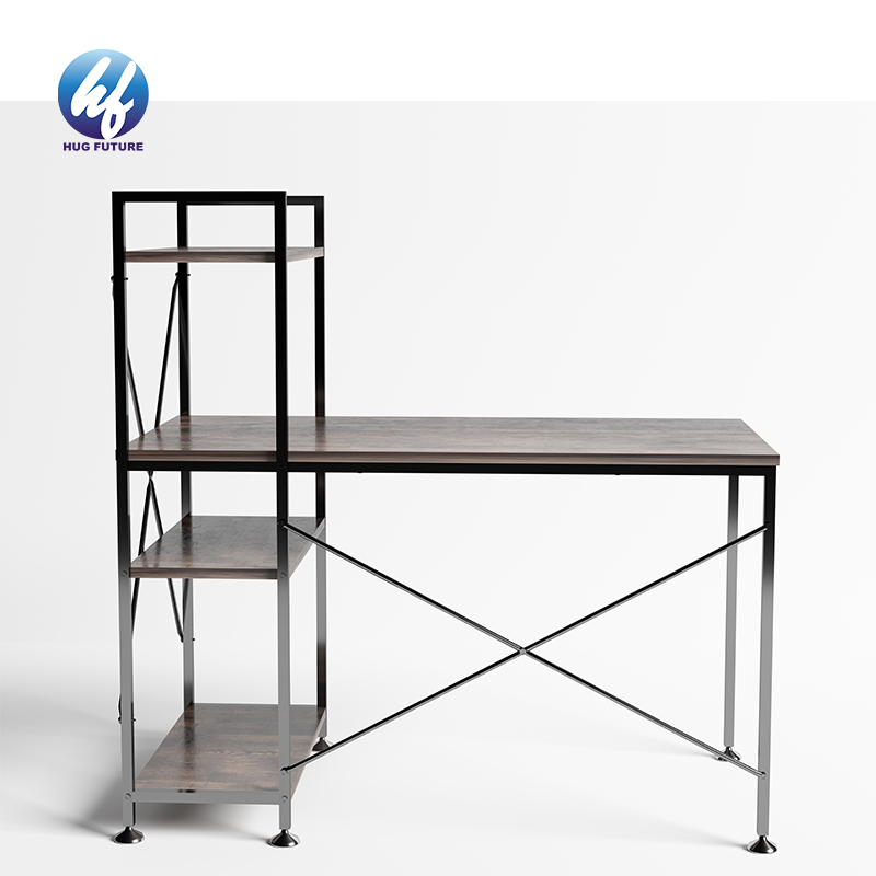 Particle Board & Iron Frame Home Office Study Table Desk With Bookshelf