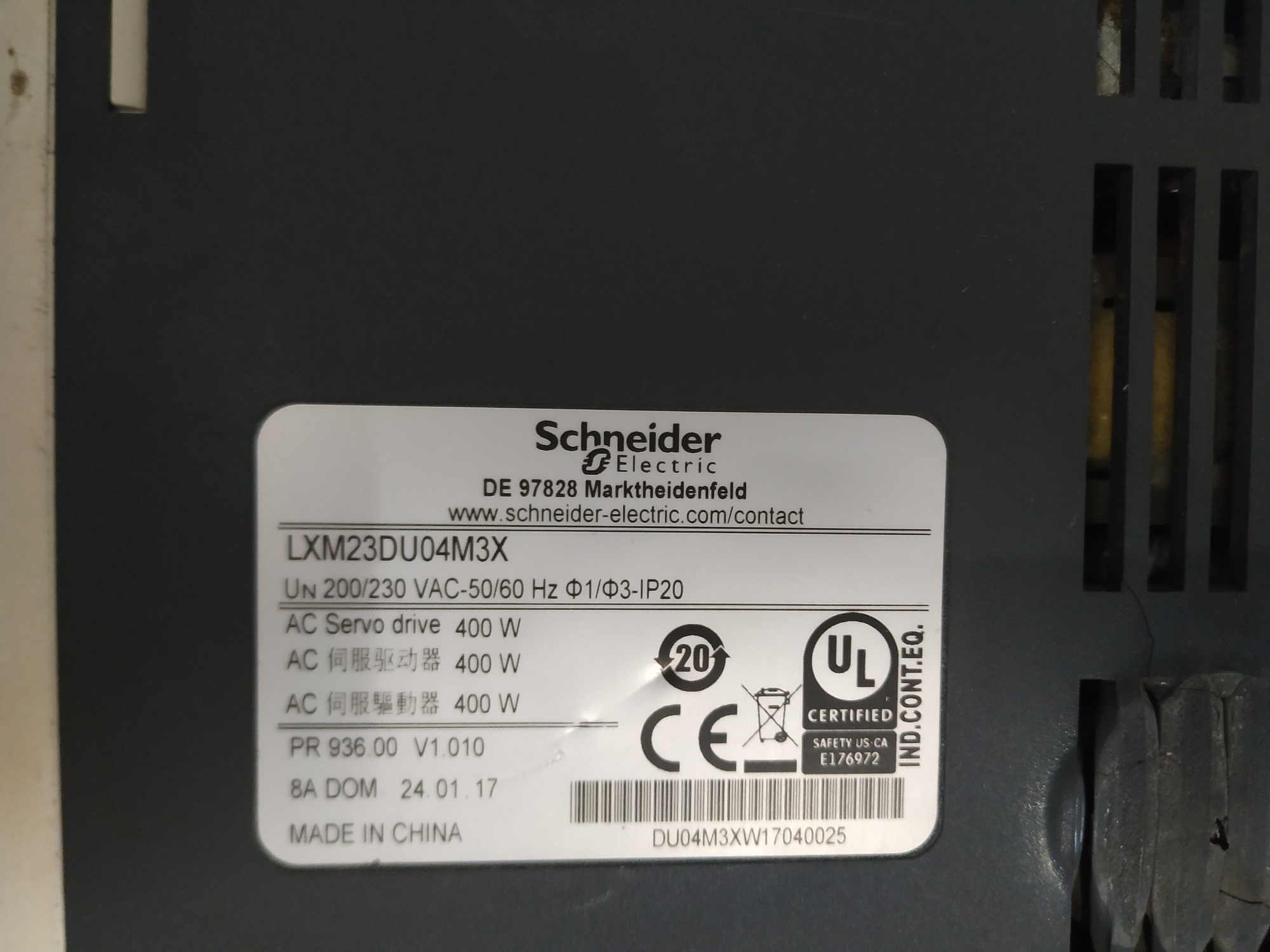 Schneider Servo Drive Lxm23du04m3x