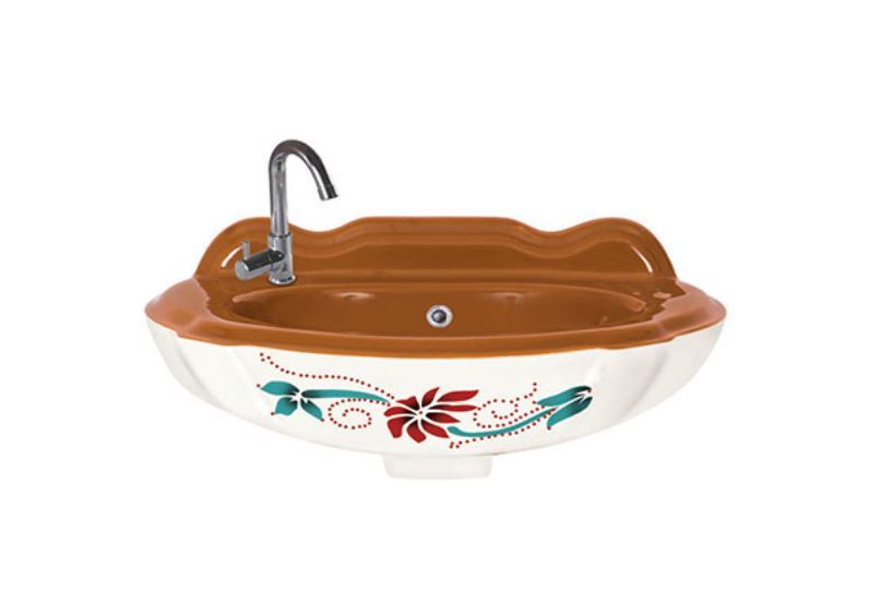 Printed Vitrosa Wash Basin - Ceramic, Round, Glossy Finish | Wall Mounted, One Piece Design, Available In Any Color