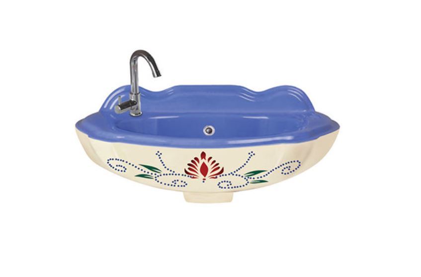 Printed Vitrosa Wash Basin - Ceramic, Round, Glossy Finish | Wall Mounted, One Piece Design, Available In Any Color
