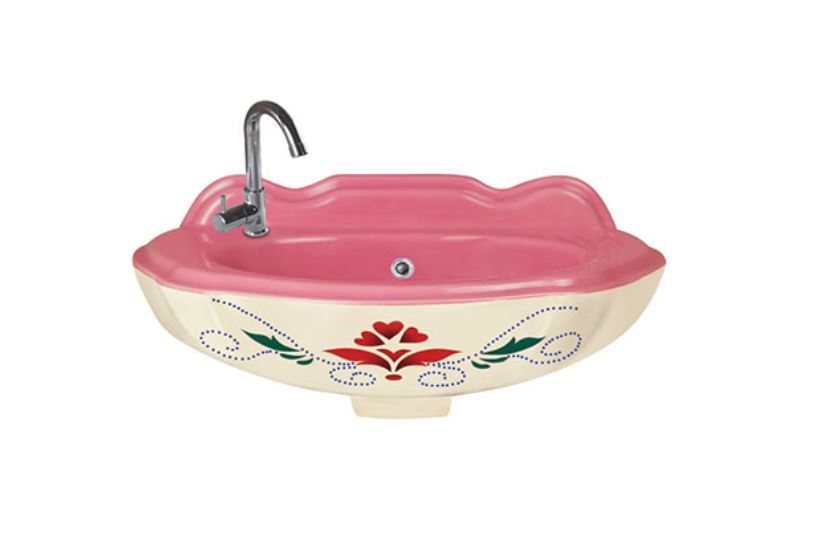 Printed Vitrosa Wash Basin - Ceramic, Round, Glossy Finish | Wall Mounted, One Piece Design, Available In Any Color