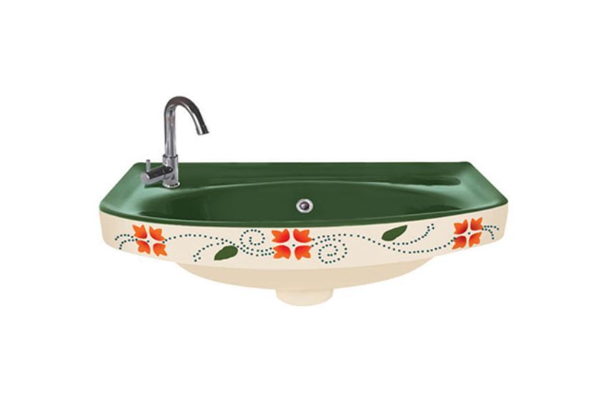 Printed Vitrosa Wash Basin - Ceramic, Round, Glossy Finish | Wall Mounted, One Piece Design, Available In Any Color
