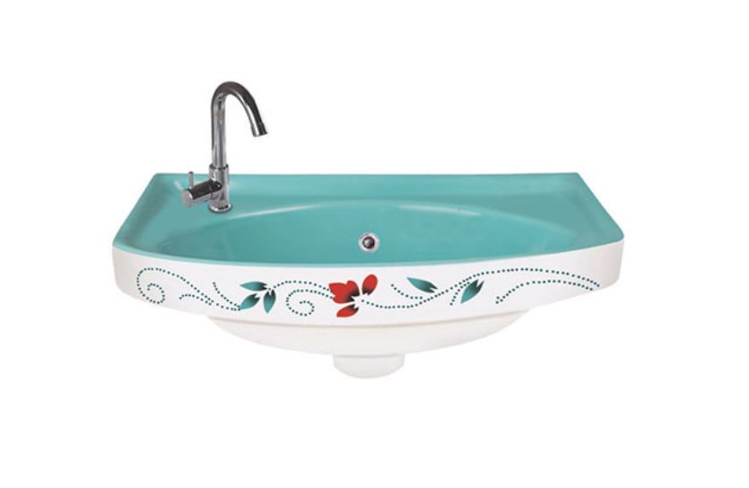 Printed Vitrosa Wash Basin - Ceramic, Round, Glossy Finish | Wall Mounted, One Piece Design, Available In Any Color