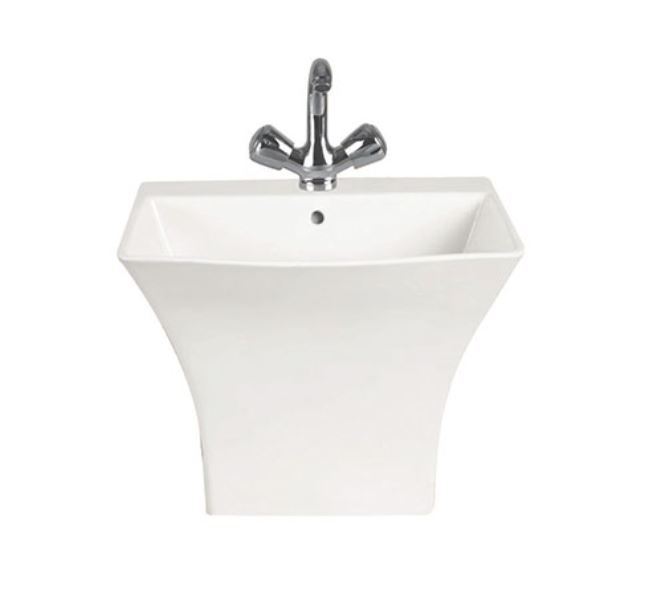 White Ceramic One Piece Wash Basin - Polished Finish | Stylish Bathroom Accessory, Unique Shape, Easy Installation