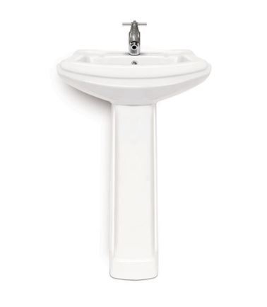White Pedestal Wash Basin - Ceramic Two Piece Design Polished Surface Finish | Diverse Colors Innovative And Elegant Style