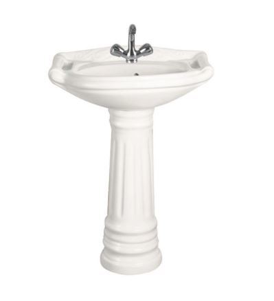 White Pedestal Wash Basin - Ceramic Two Piece Design Polished Surface Finish | Diverse Colors Innovative And Elegant Style