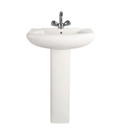 White Pedestal Wash Basin - Ceramic Two Piece Design Polished Surface Finish | Diverse Colors Innovative And Elegant Style