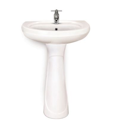 White Pedestal Wash Basin - Ceramic Two Piece Design Polished Surface Finish | Diverse Colors Innovative And Elegant Style