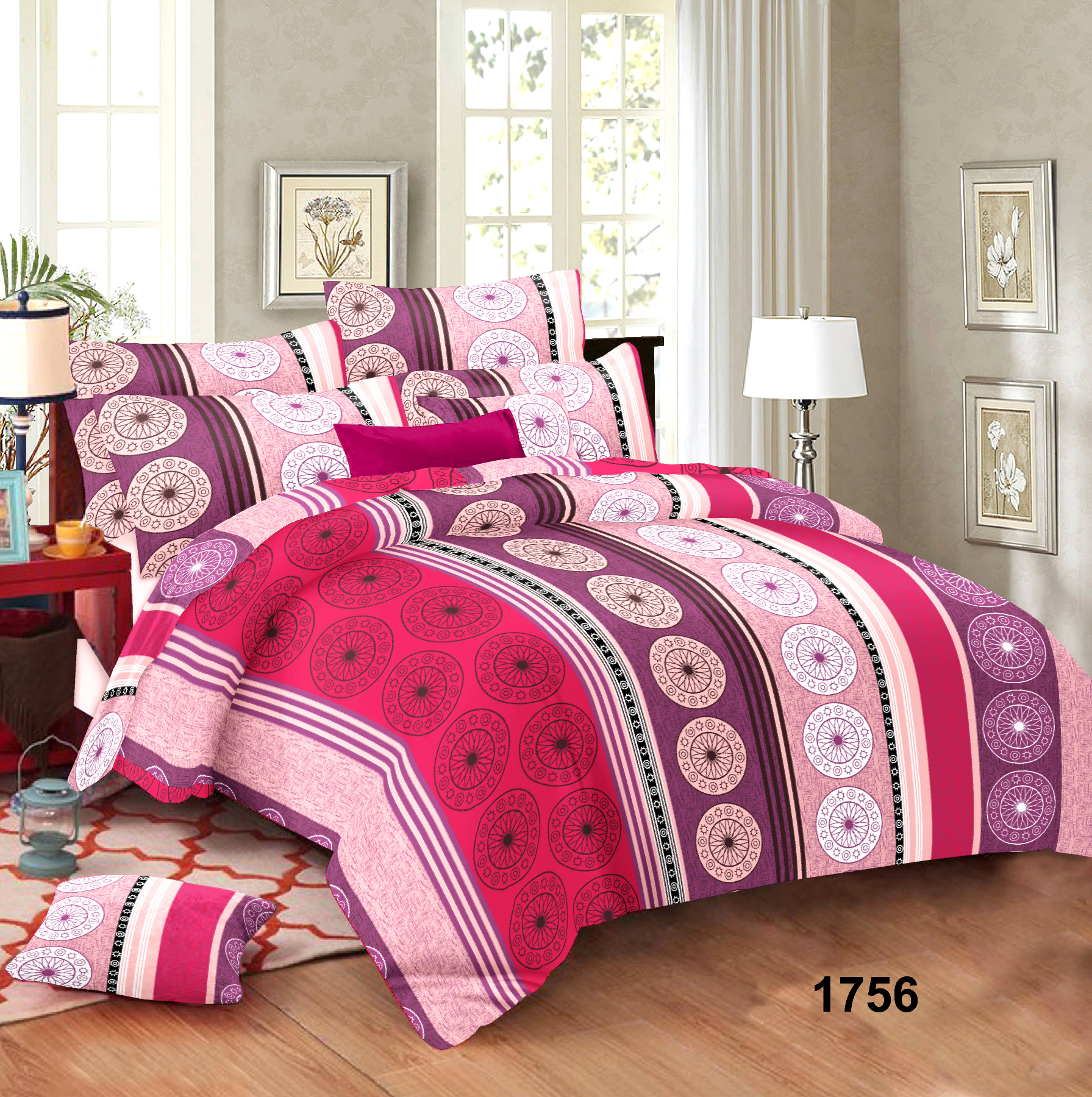 Classic Printed Bedsheet - Cotton Fabric, 220cm X 244cm , Includes 1 Bedsheet & 2 Pillow Covers, Available In 4 Color Variations
