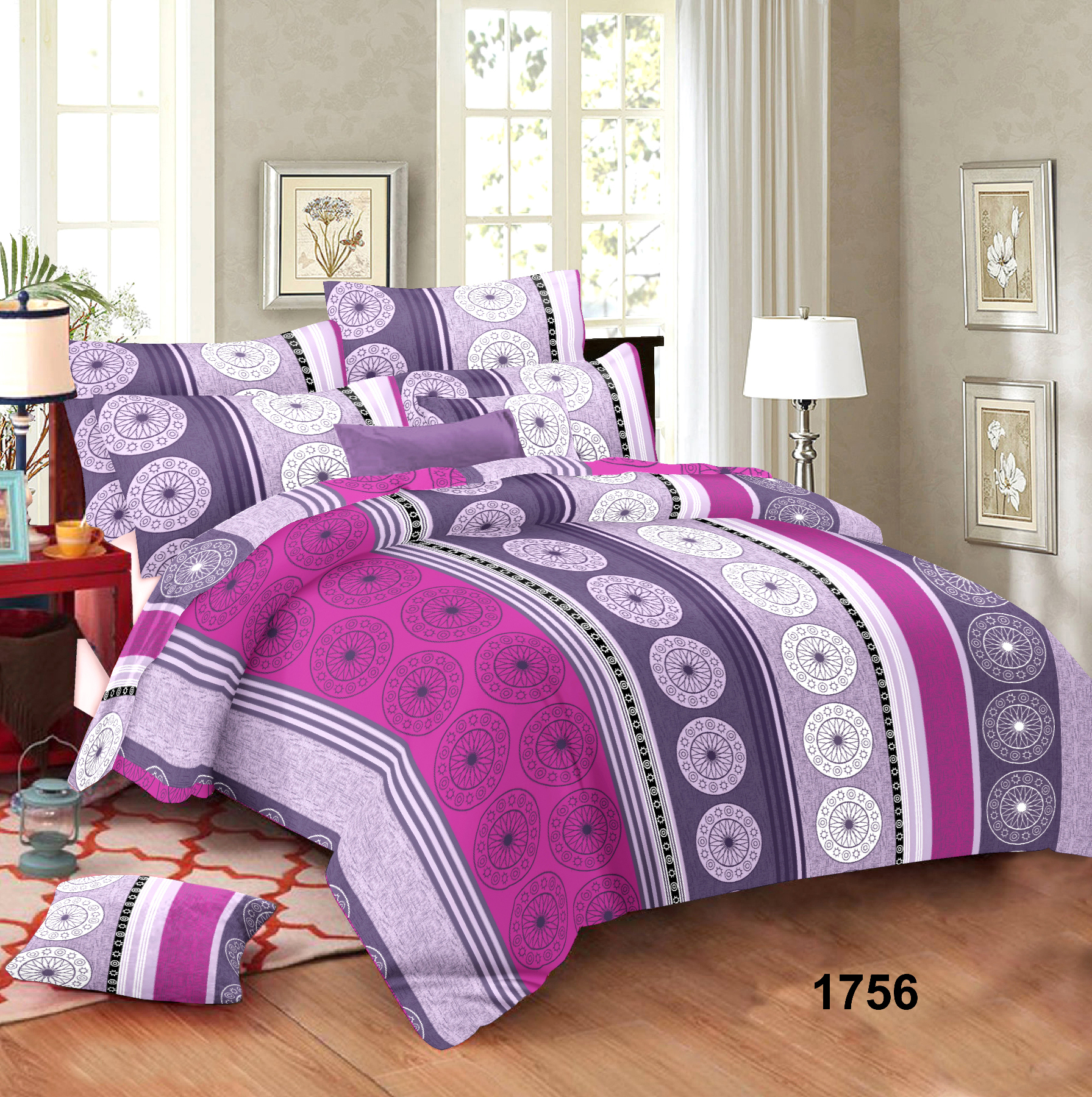 Classic Printed Bedsheet - Cotton Fabric, 220cm X 244cm , Includes 1 Bedsheet & 2 Pillow Covers, Available In 4 Color Variations