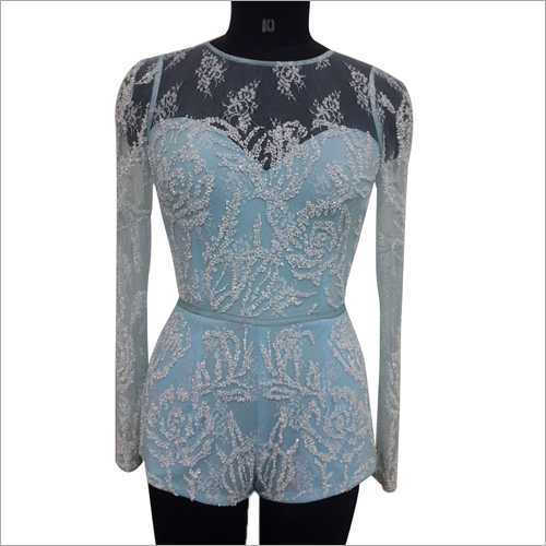 फुल स्लीव डिज़ाइनर बीडेड रोम्पर