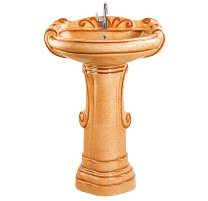 Rustic Pedestal Wash Basin Set - Ceramic Square Shape Glossy Finish | Two-piece Structure Versatile Colors Elegant Design