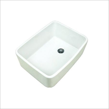 Ceramic Kitchen Sink - One Piece, Glossy White Finish | Above Counter Installation, Durable Ceramic Material