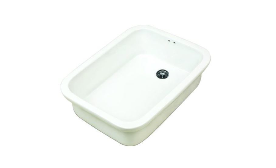 Ceramic Kitchen Sink - One Piece, Glossy White Finish | Above Counter Installation, Durable Ceramic Material