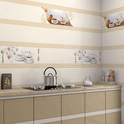 Kitchen Wall Tiles - Ceramic, 300 Mm X 600 Mm, Glossy Beige | Acid-resistant, Non-slip, Wear-resistant, Textured Finish