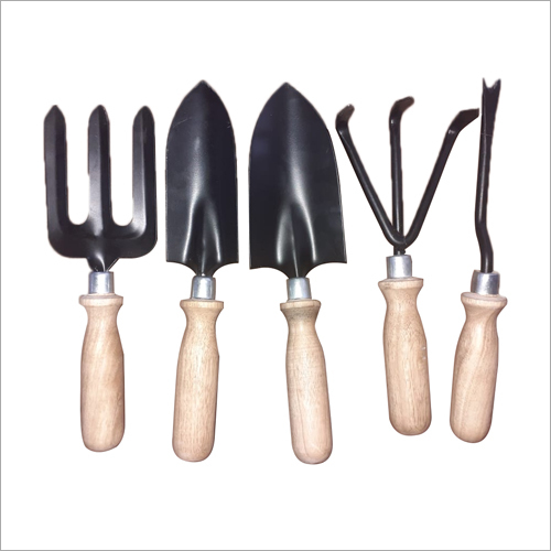 Garden Set 5 Pcs Wood Handle - Powder Coated Finish | Durable Design, Ergonomic Wood Handles for Comfortable Gardening Experience