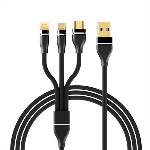 3 in 1 Charger Cable - High-Performance Copper Core, Energy-Efficient, Black, Rapid Charging & Data Transfer