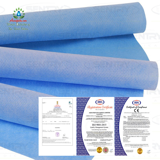 Medical Blue & White Polyproplyne Plain Sms Non Woven Fabric