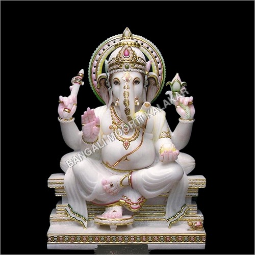 White Marble Ganesh Statue - 12x8x6 Inches, Polished Finish with Sturdy and Resilient Design