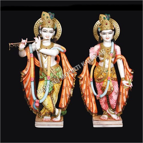 Marble Radha Krishna Statue - Marble, 12-18 inches, White | Polished Finish, Traditional Style, Ideal for Home Décor & Religious Purpose