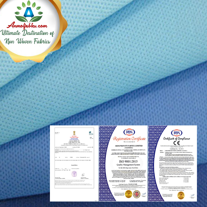 Ppe Kit Sms Pp Spunbond Non Woven Fabric - Polypropylene, 1500 X 1.6 M, Medical Blue & White | 25-50 Gsm, Anti-static, Tear-resistant, Waterproof, Soft Texture