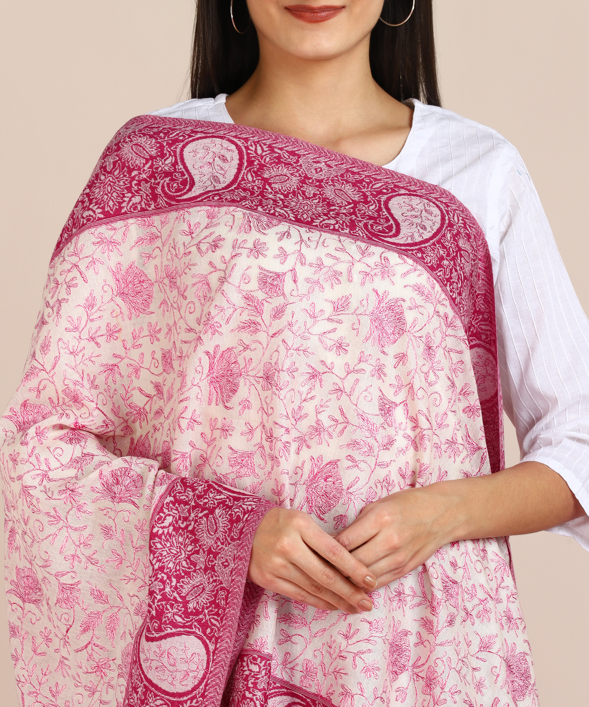 Multicolor Pashmina Fine Wool Lace With Shimmer Self Design Stole