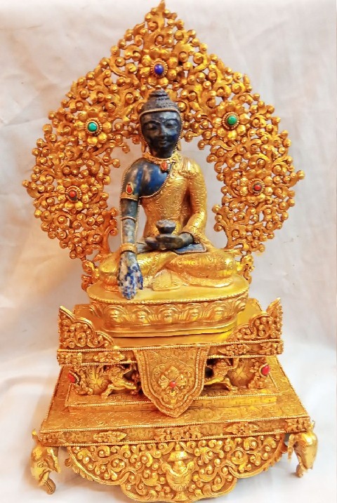 Multi Colors Hand Carved Lapis Stone Shakyamuni Buddha Statue