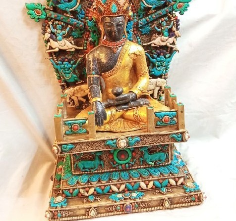 Multi Colors Hand Carved Lapis Stone Shakyamuni Buddha Statue