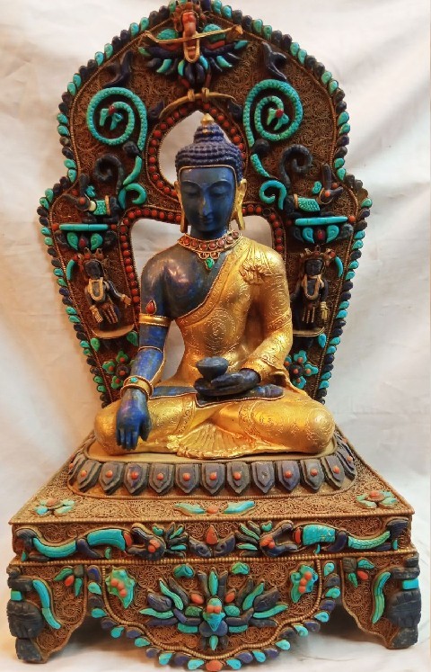 Multi Colors Hand Carved Lapis Stone Shakyamuni Buddha Statue