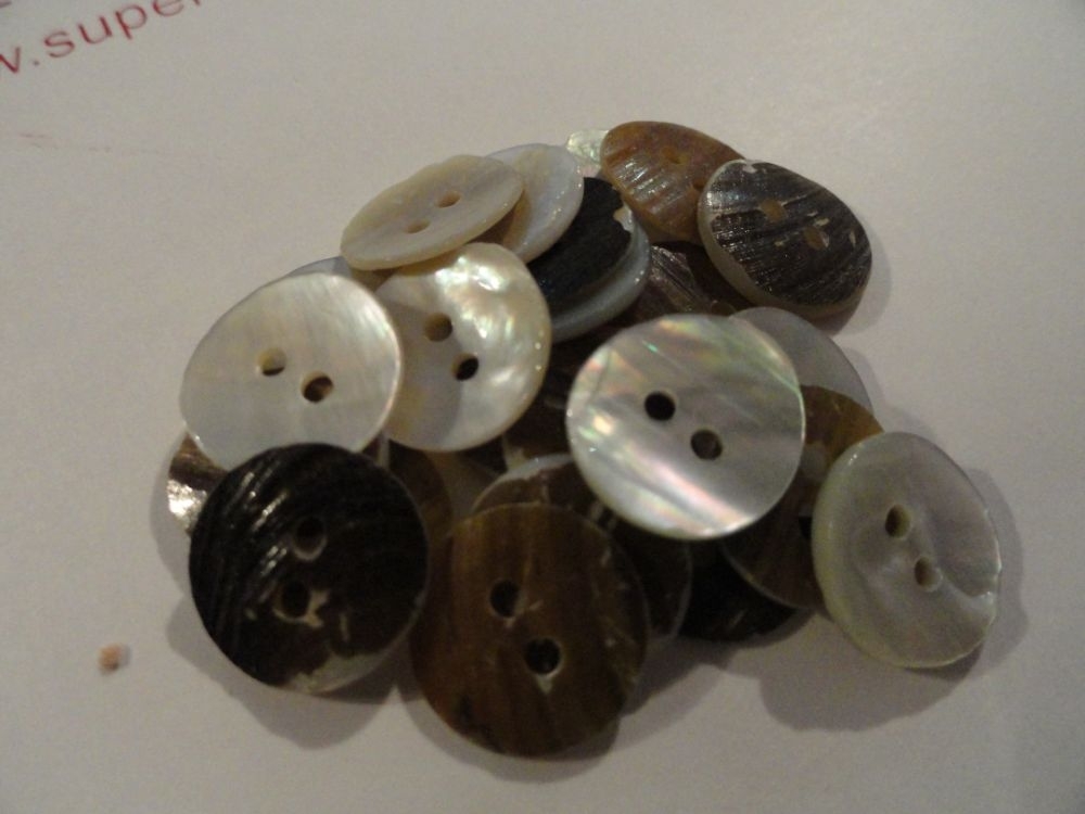 Brown Mop Shell Buttons - Plastic, Size 16l, Round Shape, Brown Color - 4 Holes, Flatback Style, Plain Technique