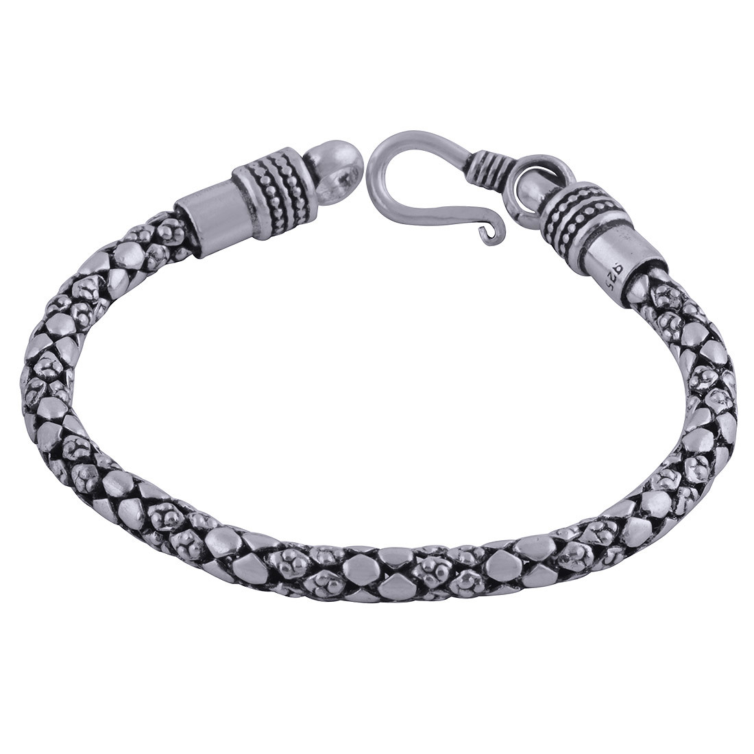 Textured Plain 925 Sterling Solid Silver Bracelet Diameter: Length: 7.5 Inch X Width: 5 Mm Millimeter (Mm)