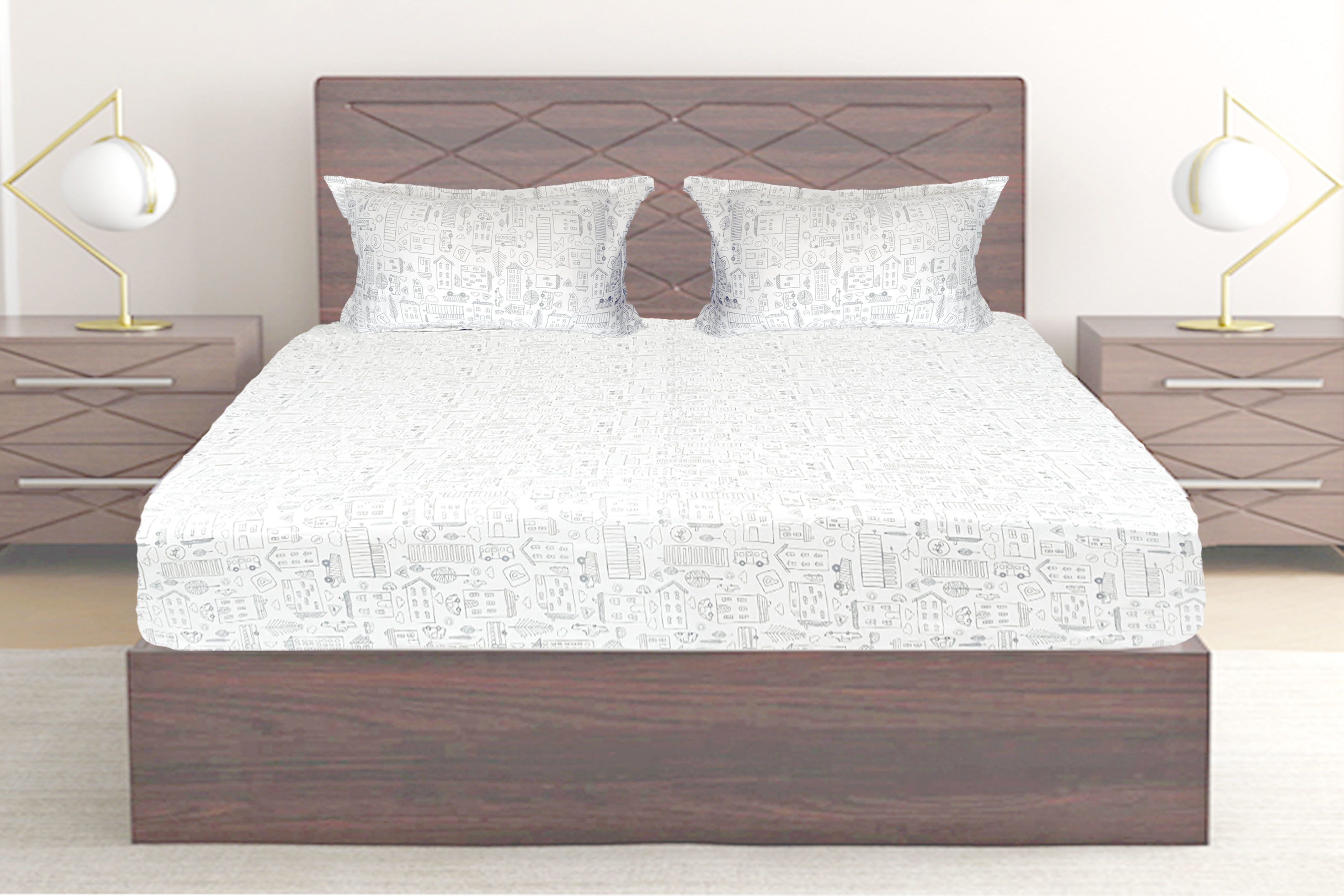 Aalingana S 100% Cotton Printed Jersey Fitted Sheets - Color: Multicolor