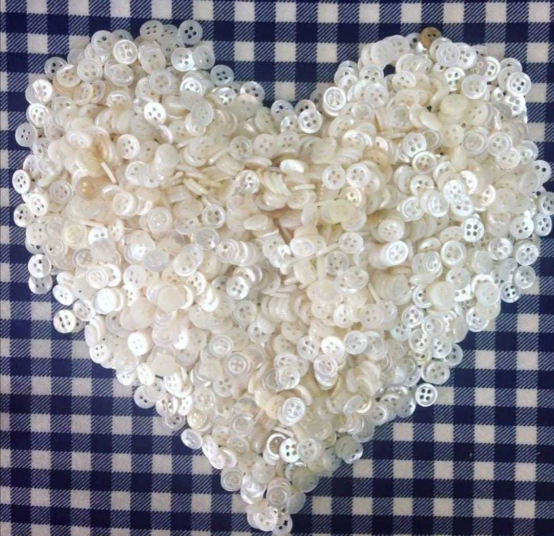 Sea Shell Buttons - Plastic, Size 16l , White Round Shank Style With 2 Holes And Pearl Technique