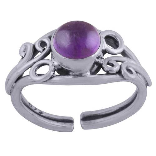 Amethyst Natural Gemstone 925 Sterling Solid Silver Round Cabochon Handmade Toe Ring Size: Length: 15 Mm X Width: 12 Mm