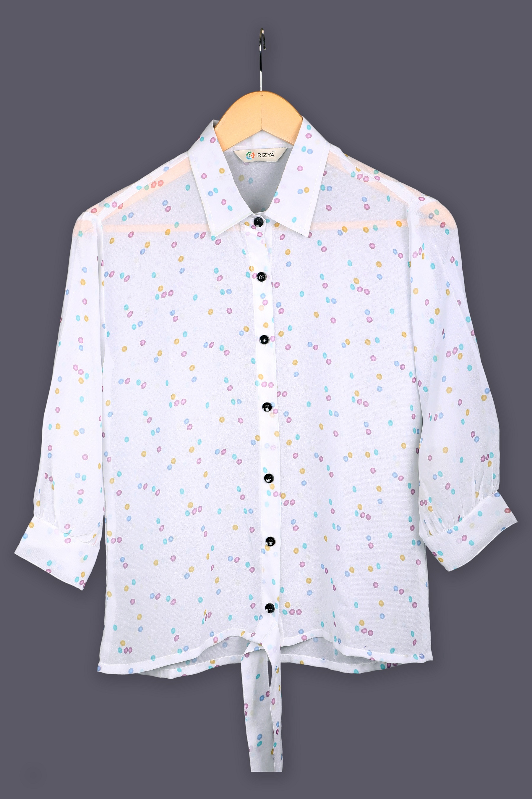 Women Western Top & Tunics - Georgette Material, Size S (36) To Xl (42), Color White, Length 24 Cm, Full Sleeves, Printed Pattern, Casual Wear