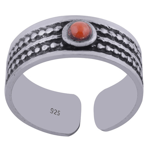 Coral Natural Gemstone 925 Sterling Solid Silver Round Cabochon Handmade Toe Ring Gender: Children