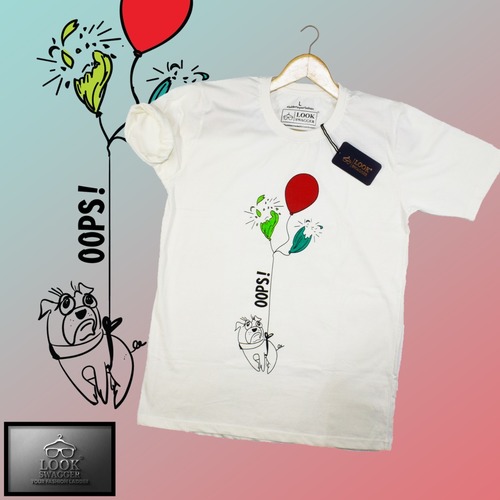 Men's T-Shirt - Premium Quality Cotton, Size M L XL, White Color, Half Sleeves, Printed Pattern, Breathable and Washable