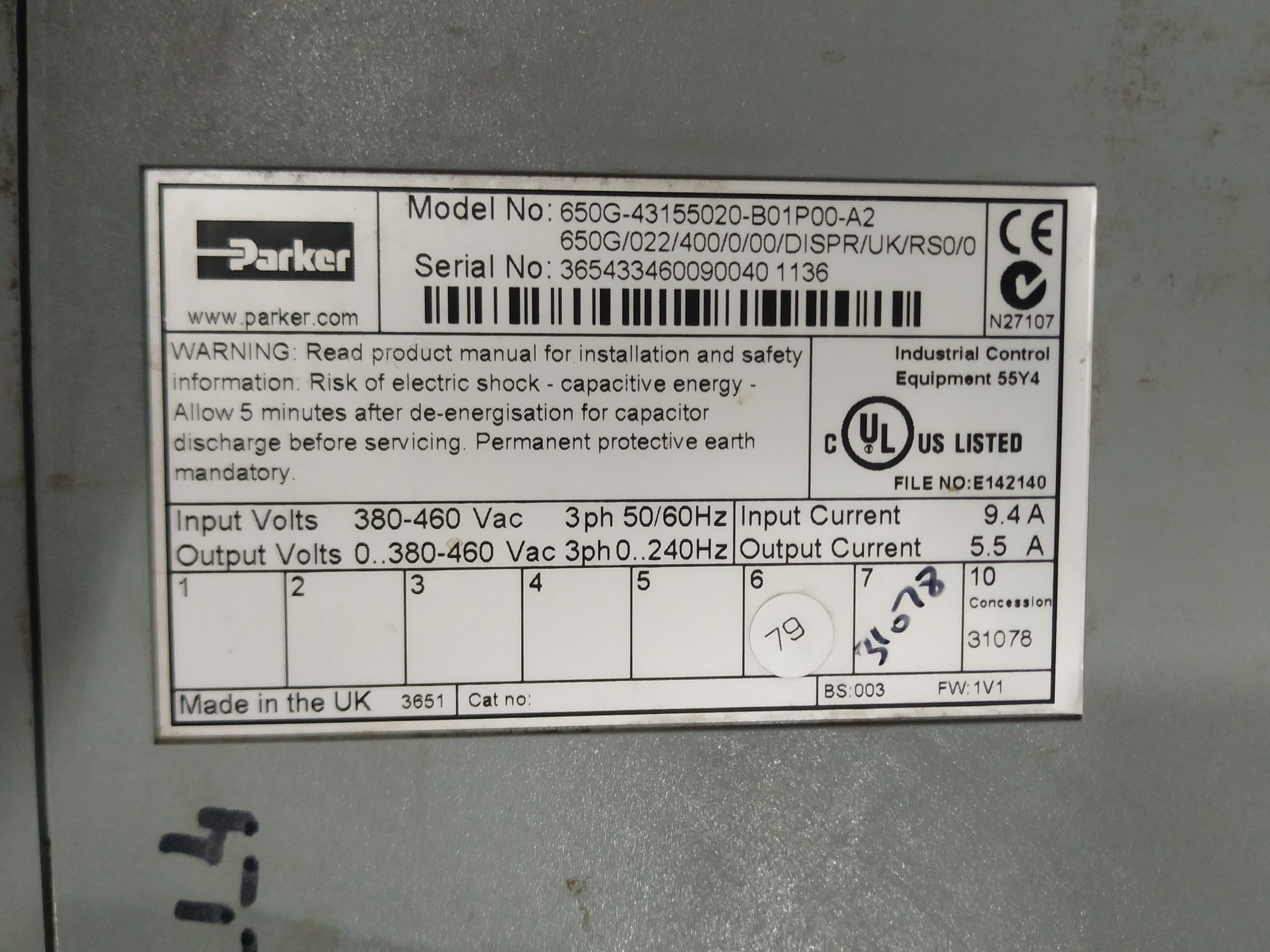 Parker Ac Drive 650g-43155020-b01p00-a2