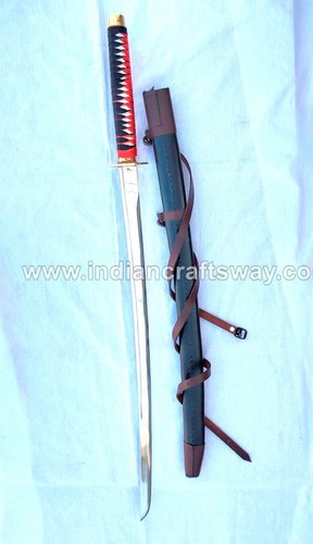 Samurai Sword - High Carbon Steel Blade 30 Inch, Leather Wrapped Wooden Handle, Antique Imitation Design, Handmade by Hammering, War Theme, 1.90kg Weight